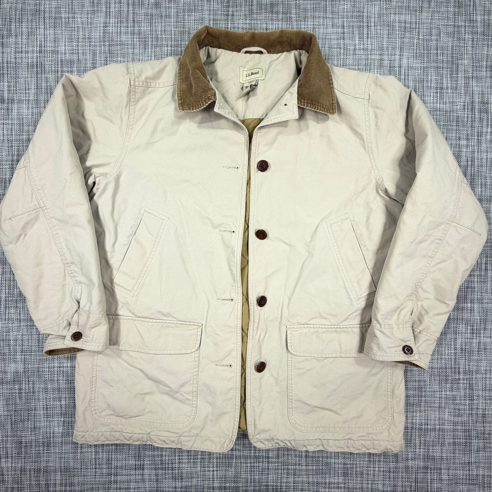 LL Bean Women Large Regular Field Coat Barn Jacket Canvas Corduroy Tan Insulated